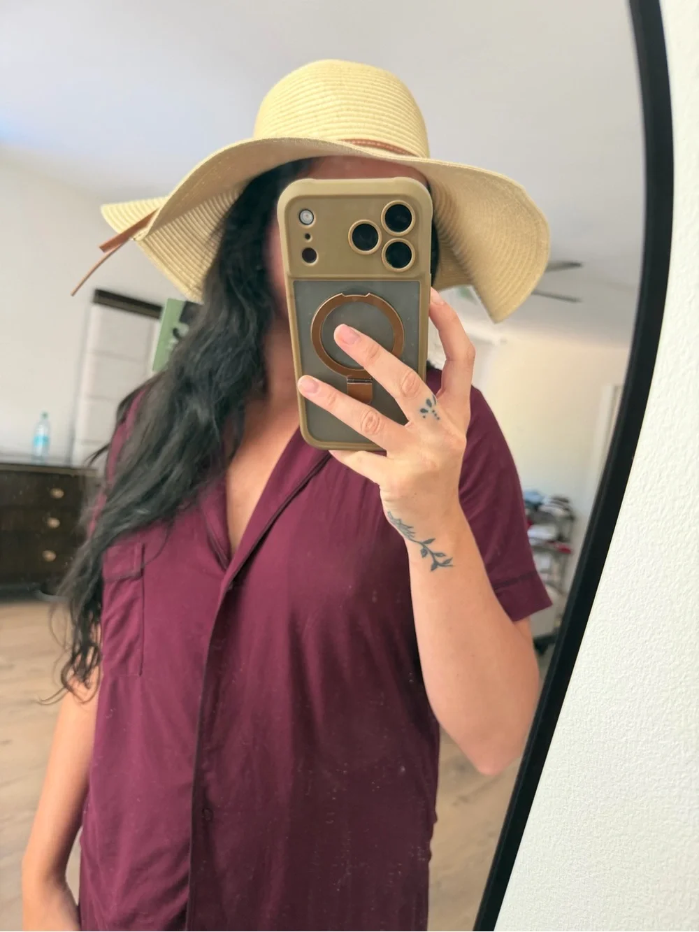 H&M Wide Brim Straw Hat in Beige with Brown Accent